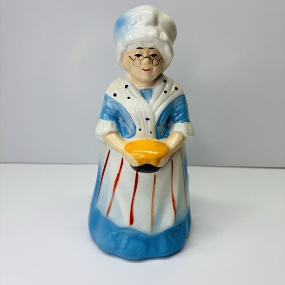 Vintage Kitchen Utensil Holder Home Sweet Home Old Lady Grandma White Blue 9.5" - Picture 1 of 12